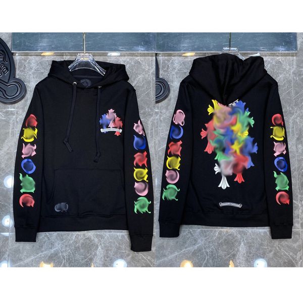 

fashion mens designer sweatshirts luxury zipper brand ch hoodies classic horseshoe sanskrit cross print pullover hooded sweater coat womens, Black