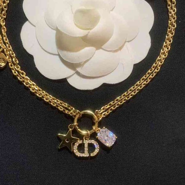 

2022 factory wholesale new home dijia square diamond star necklace simple trend personalized double-layer chain jewelry, Silver