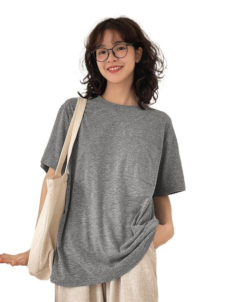 

dazy patched pocket round neck tee 91jy#, White