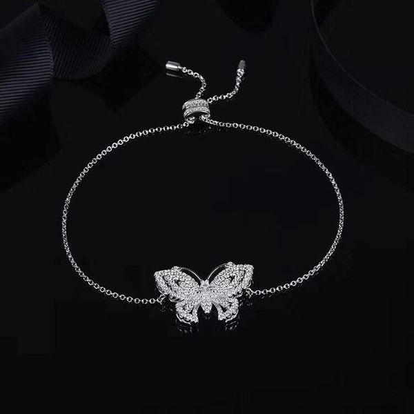 

link, chain bracelet & bangle for women luxury micro pave + zircon crystals butterfly silver jewelry, Black