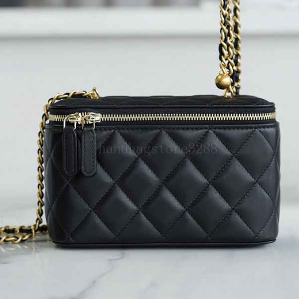 

small chains bag vanity case luxury leather handbags designers purse designer black sheepskin diamond lattice, Red;black