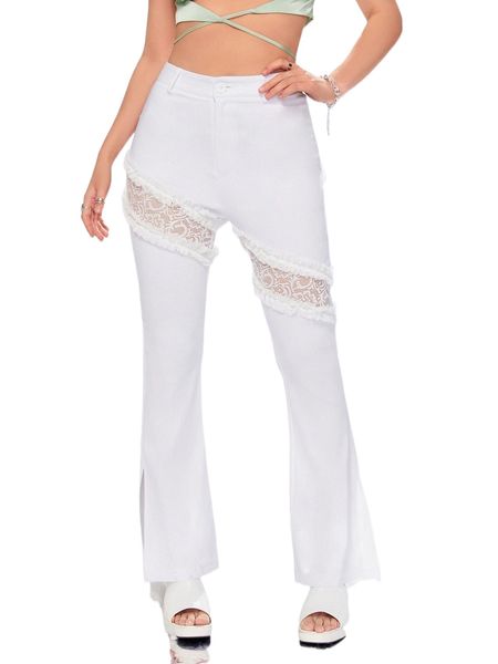 

mod contrast lace flare leg pants x12u#, Black;white