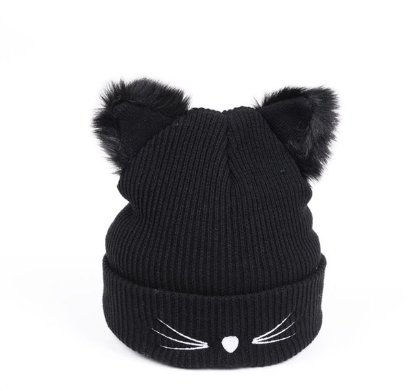 

cat furry ears hat warm wool cable knit beanie winter animal caps for women girls boys in fall winter black, Yellow