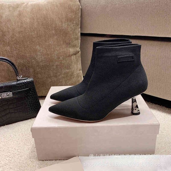 

boots autumn winter mary jane mele pointed socks elastic boots women's thin short, Black