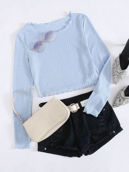 

lettuce trim rib-knit tee o7ae#, White
