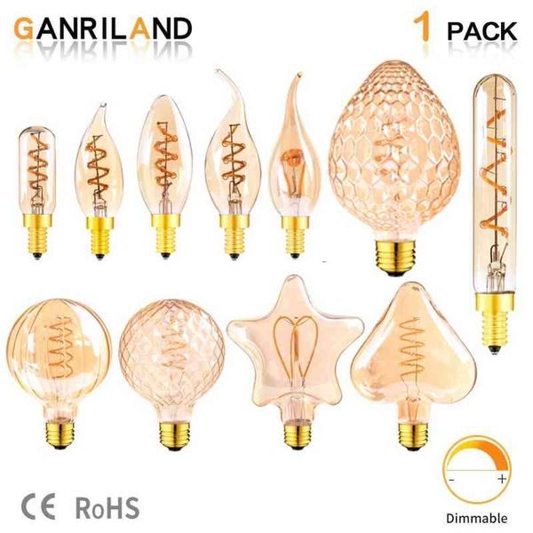 E14 E27 Ретро спиральная светодиодная лампа Filment 110V-240V T25 C32 C35 T20L Dimmable 3W 2200K Винтажные лампы для декоративного освещения H220428