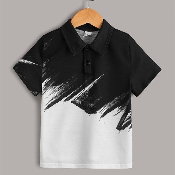 

toddler boys splash brush button front polo shirt she01, White;black