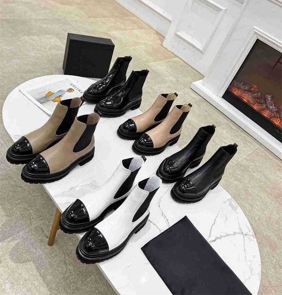 

2022 famous brand ladies chunky heel motorcycle boots designer women's classic luxury cowhide booties for girl sheepskin lining non-sli, Black
