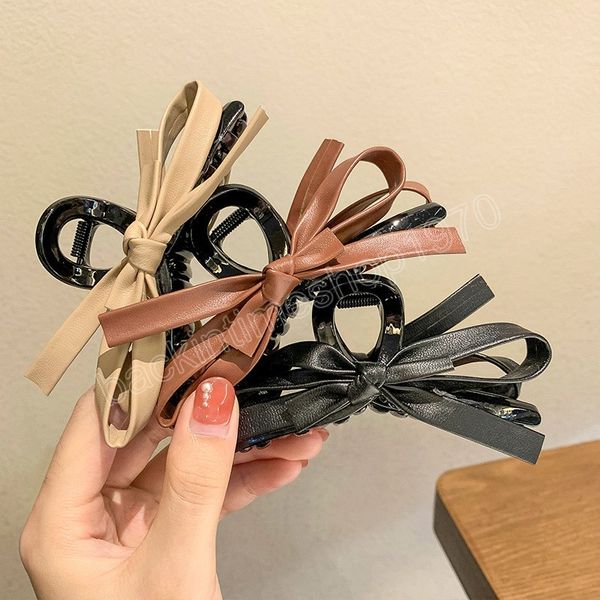 

vintage french leather hair claws women bowknot barrettes elegant hair clips hairpins fashion hair accessories, Slivery;white