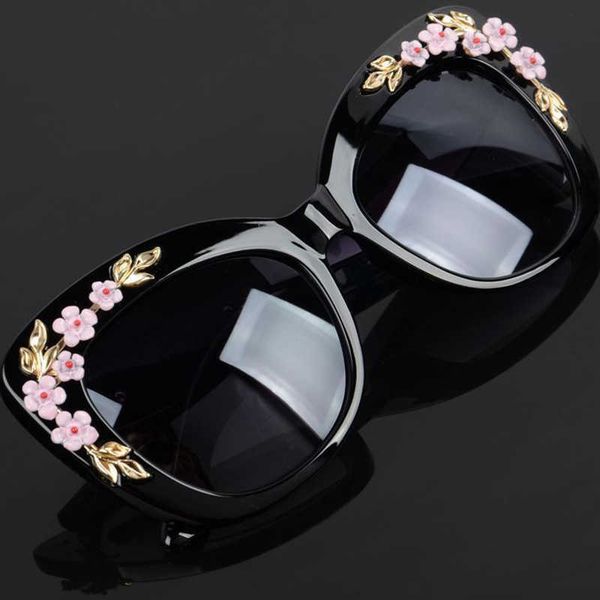 

sunglasses 2022 luxury queen cat eye for women rose flower vintage girls oculos de sol oversize brand design sun glasses, White;black