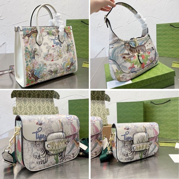 

jungle tiger graffiti shoulder bag tote bags floral flip crossbody shopping bag wallets printed letters genuine leather nylon stripes strap
