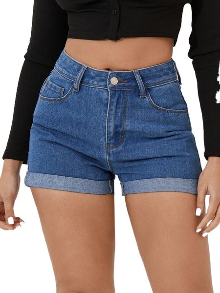 

petite roll up hem denim shorts l2uw#, White;black