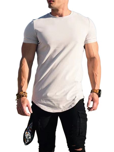 

men solid high low tee k9c6#, White;black