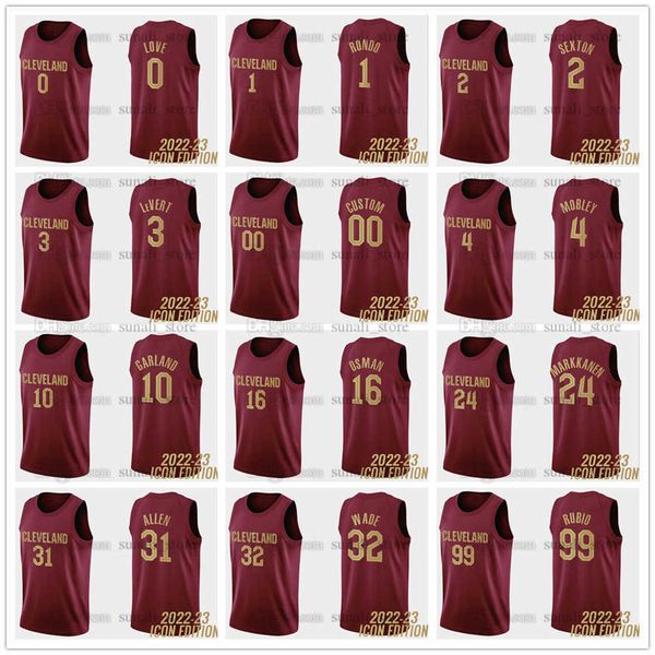 

2022-23 icon wine collin sexton jerseys basketball kevin love jarrett allen caris levert lauri markkanen cedi osman evan mobley darius garla, Black;red