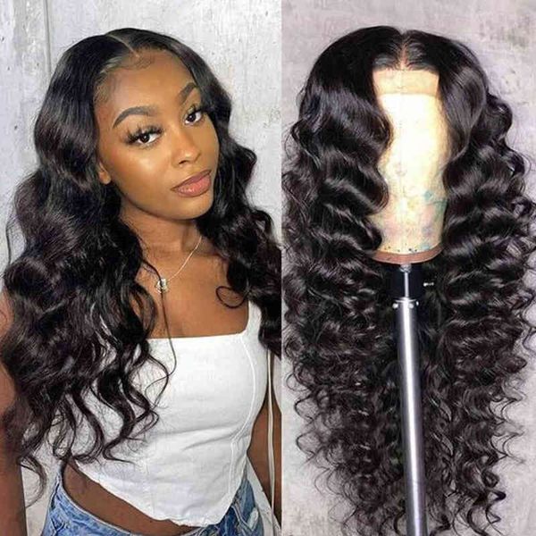 

360 lace frontal wig loose deep wave wet and wavy human hair front s 220608, Black