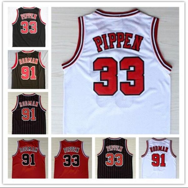 

2022 mens mesh #33 pippen jersey dennis 91# rodman #1 rose embroidery suture shirts basketball jerseys, Black;red