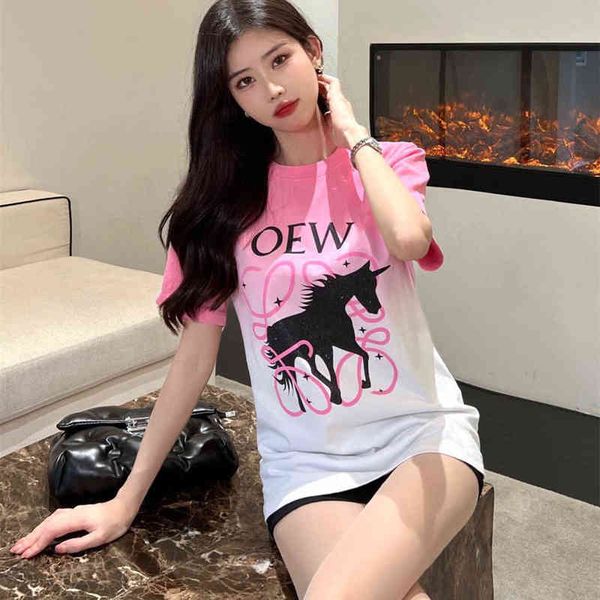 

spring new couple's tone dye gradient t-shirt, White