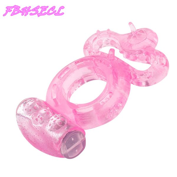 Fbhsecl pênis vibratório anéis de castidade masculina Double Cock Ring Award Ejaculation Clitoris estimula brinquedos sexy para homens casal