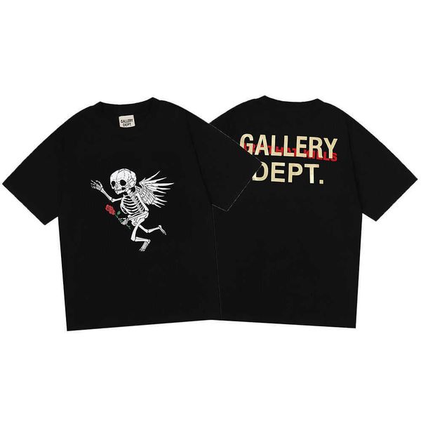 

men designer fashion beautiful fashion galery dept angel skeleton wings rose gilded letter short sleeve t-shirt men and women, White;black