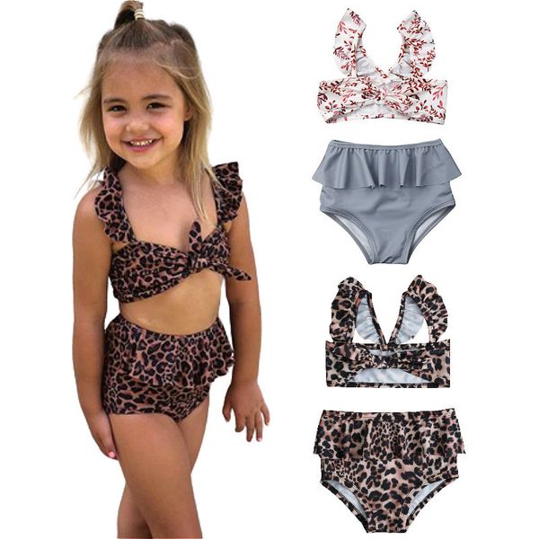 

1 5y toddler baby girls leopard swimwear bathing suit 2 pieces bikini set kids swimsuit children beachwear clothing 220530, Blue