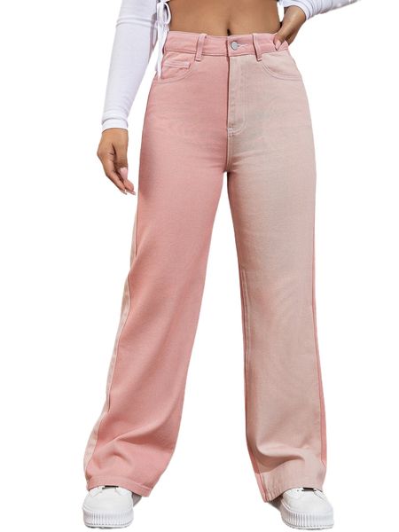

color block straight leg pants i5gi#, Black;white