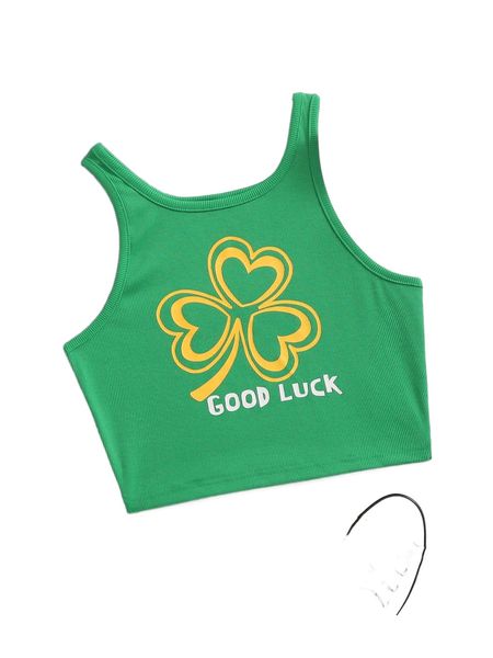 

floral & letter pattern crop tank h7vx#, White