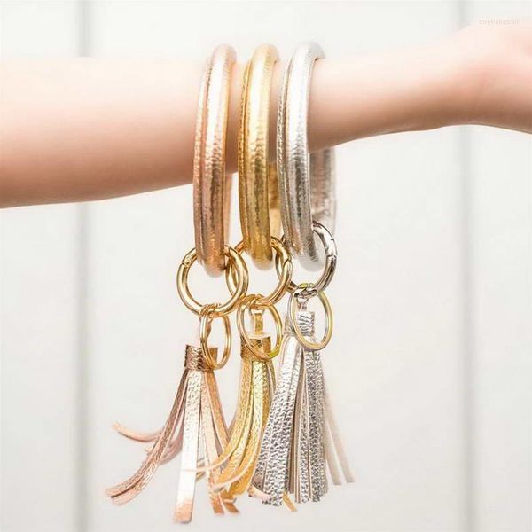 Keychains zwpon Pu Leather O Circle Tassel Pulsel Keychain Southern Fashion Women Chain Chain Ring Ring Holder Wholesale ENEK22