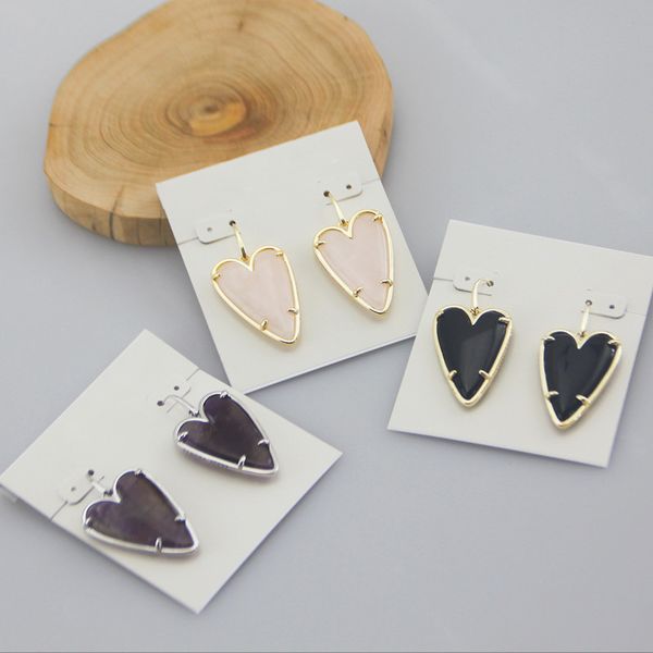 

heart drop dangles in pink quartz natural amethyst earrings, Silver