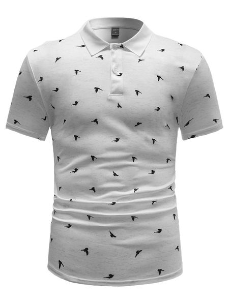 

men bird print polo shirt l4he#, White;black