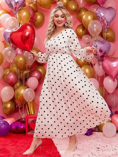 

plus polka dot lantern sleeve dress t7zx#, Black