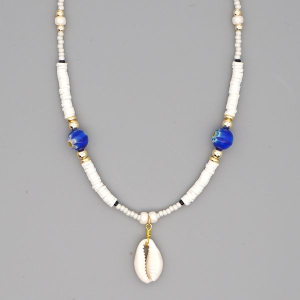 

bohemian style summer beach shell pendant necklace glass beads polymer clay disc strands jewelry, Silver