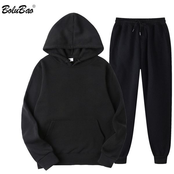 

bolubao spring men casual sets brand solid hoodie pants two pieces tracksuit sportswear hoodies set suit male 220715, Black