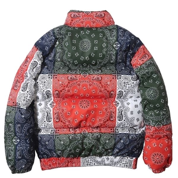

vintage pattern color block jacket men thick parkas coat warm padded jacket parka harajuku puffer windbreaker streetwear outwear 201127, Black
