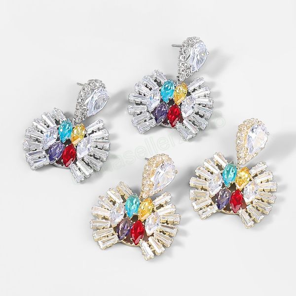 

fashion metal rhinestone geometric earrings elegant shiny dangle earrings women's statement earring, Silver