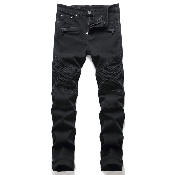 

mens designer jeans distressed ripped biker slim fit motorcycle bikers denim for men s fashion mans black pants pour hommes for male 28-42, Black;brown