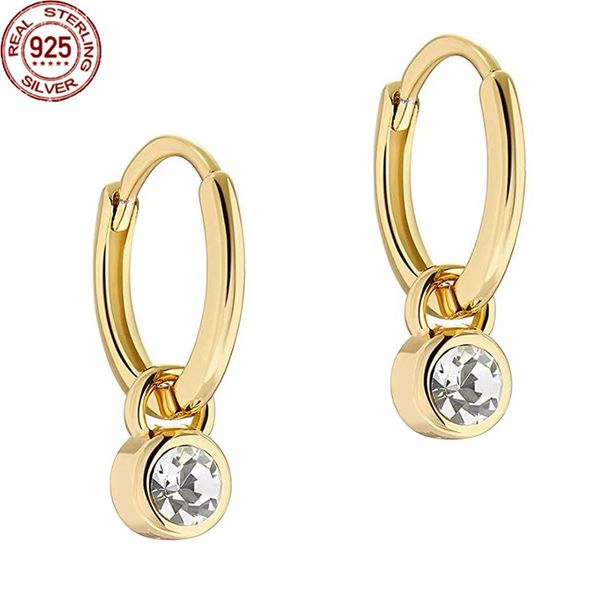 

2022 s925 silver round inlaid earrings charm single zircon girl, Golden