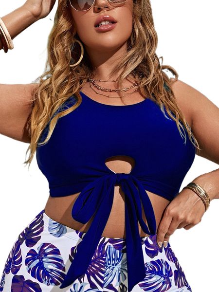 

plus cut out knot front bikini w4ks#, Black