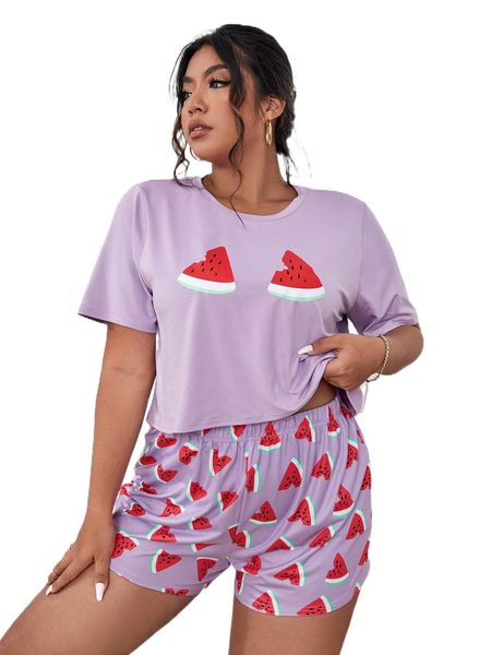 

plus watermelon print pj set c626#, Black;white