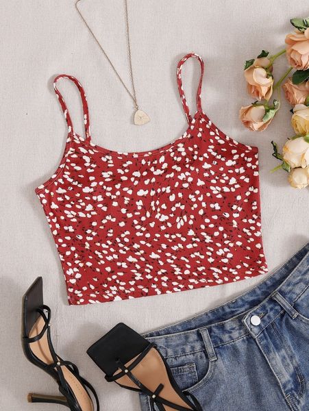 

allover print crop cami g1ku#, White