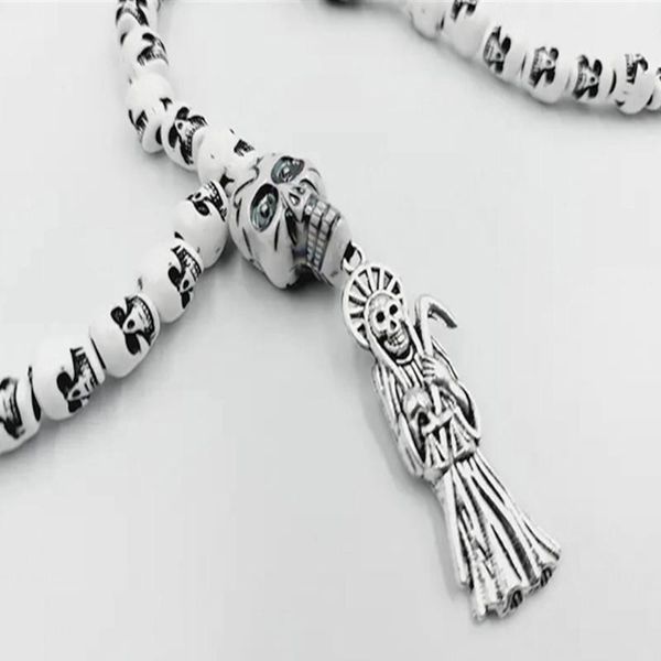 

pendant necklaces santa muerte festival rosary - saint of death dead occult mexican reaper jewelry rainbow skull skully offering sacrifice s, Silver