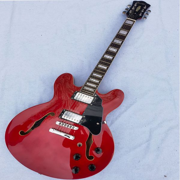 

wine red 6-string electric guitar hollow panel good hand feel and sound quality it can be customized when mailed home