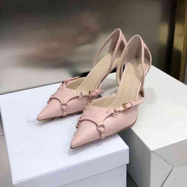 

dress shoes women's pointed high-heeled single shoes fashion punk style baotou sandals, Black