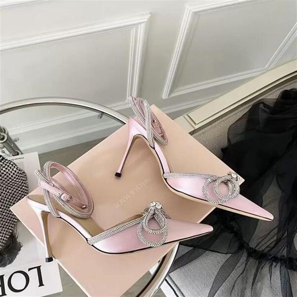 

sandals crystal mach pumps satin double bow embellished rhinestone evening shoes stiletto heels sandal women heeled luxury designe321e, Black