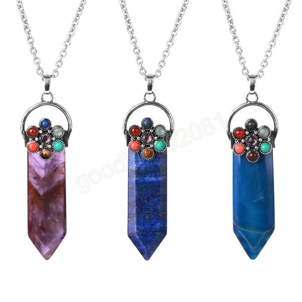 Healing 7 Chakra Cristalli Collana Pietra naturale Ametiste Point Sword Pendenti Amuleto Collane Gioielli per uomo Donna