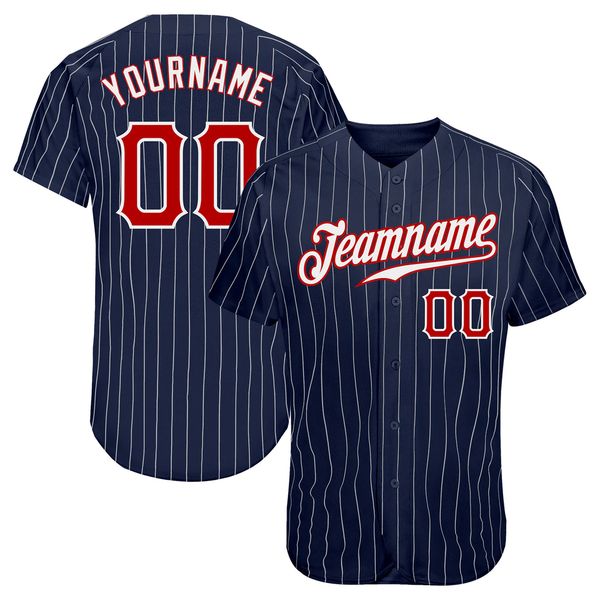 

custom navy white pinstripe red-white authentic baseball jersey, Blue;black