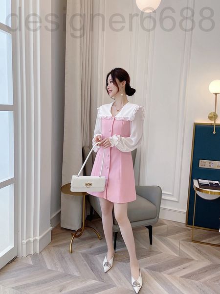 

casual dresses designer counter synchronization early spring elegant temperament dress fashion aging doll collar wood ear a-line skirt 5bju, Black;gray