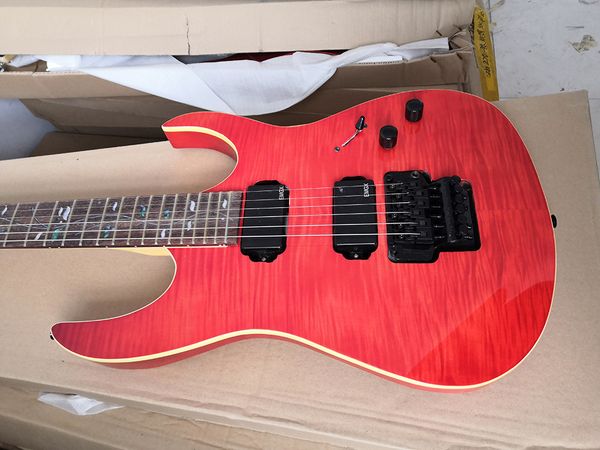 

6 strings red electric guitar with flame maple veneer rosewood fretboard