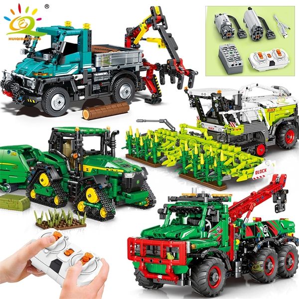 Huiqibao RC Engineering Farm Truck High Tech Car Bloand Electric Remote Control Model Bricks Set City Kids Toys 220715