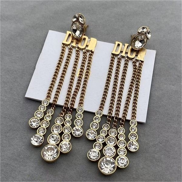 

2022 fashion 20% off designer jewelry d family 1.1 high version wheat ear round drill tassel chain women's fashion alternative earrings, Golden