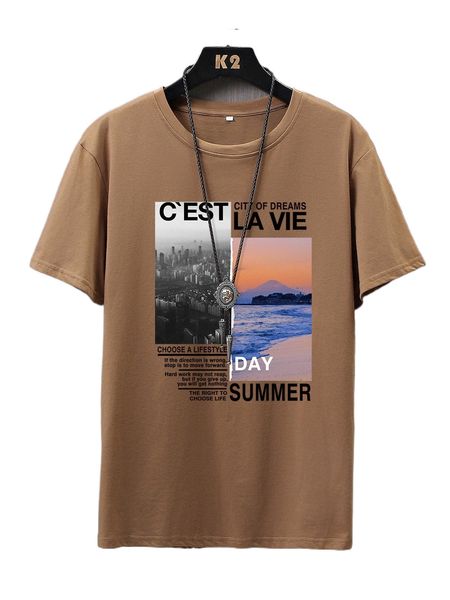 

men slogan & picture print tee 29c7#, White;black